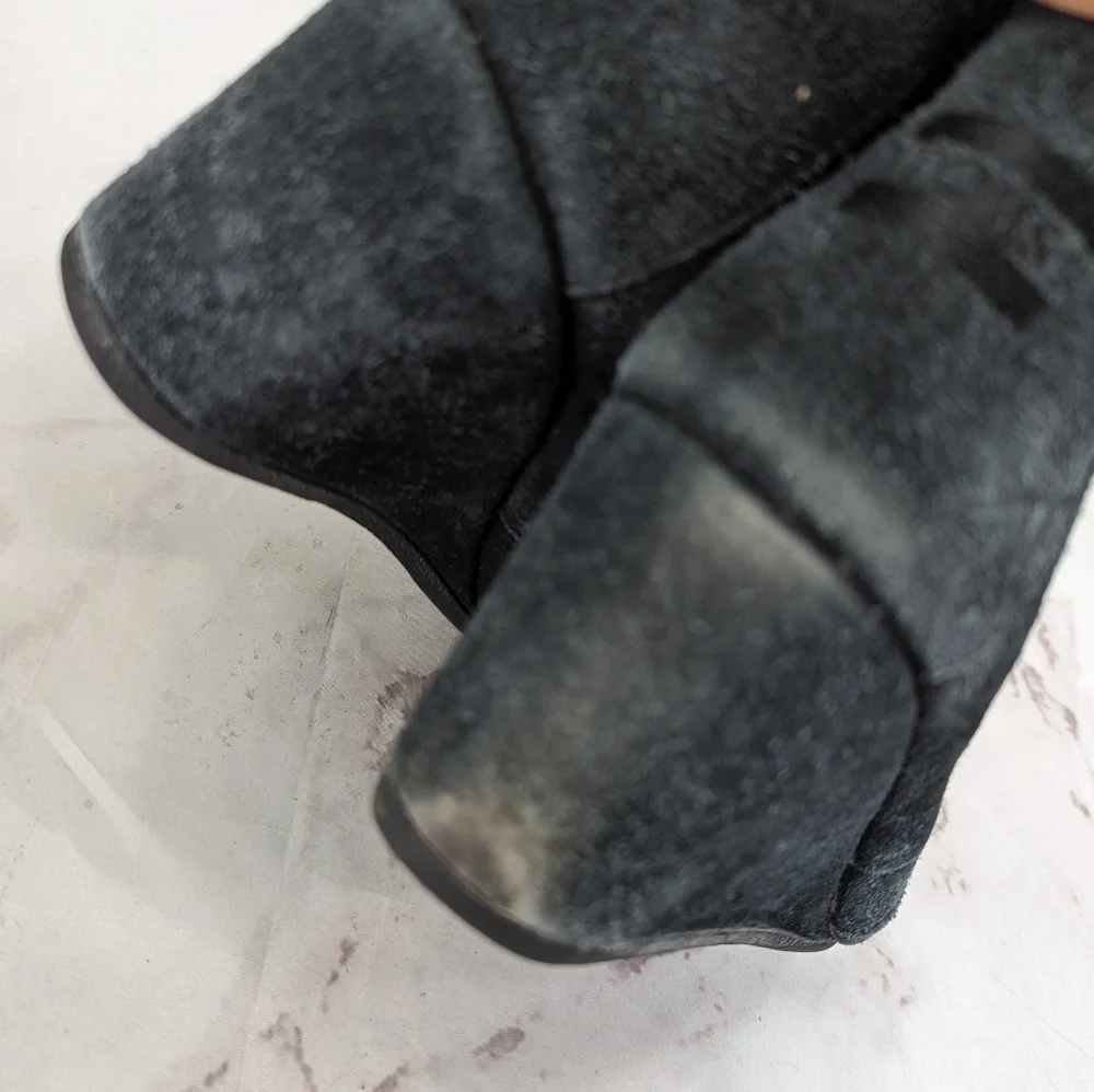 Toms Wedge Bootie Womens 10 41 Desert Suede Leather Black Flannel Lined